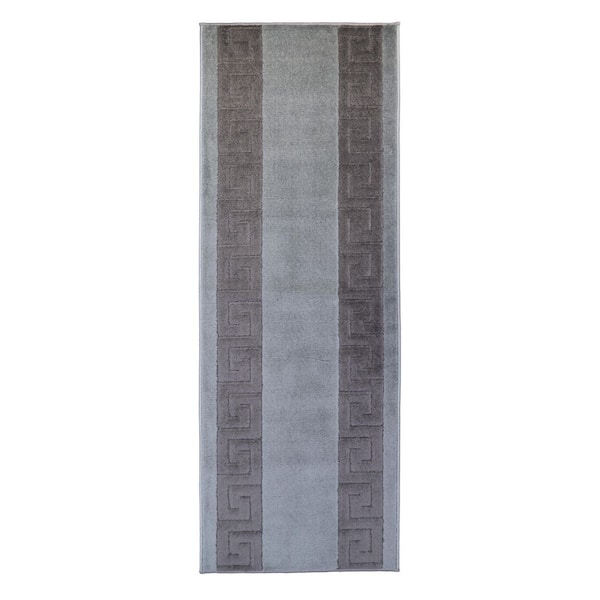 Meander Greek Key Design Cut to Size Gray and Brown 26 in. Width x Your Choice Length Stair Runner