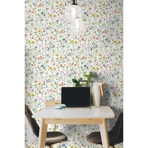 30.75 sq. ft. Multicolored Wildflowers Vinyl Peel and Stick Wallpaper Roll