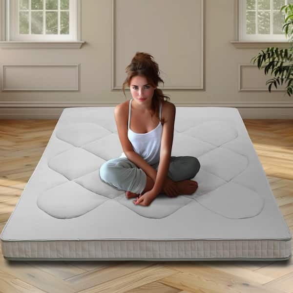 BOZTIY Extra Plush Futon Mattress 4 in. Thick Floor Mattress Protable Roll up Mattress w/Memory Foam Cushion (Full Size, Gray)