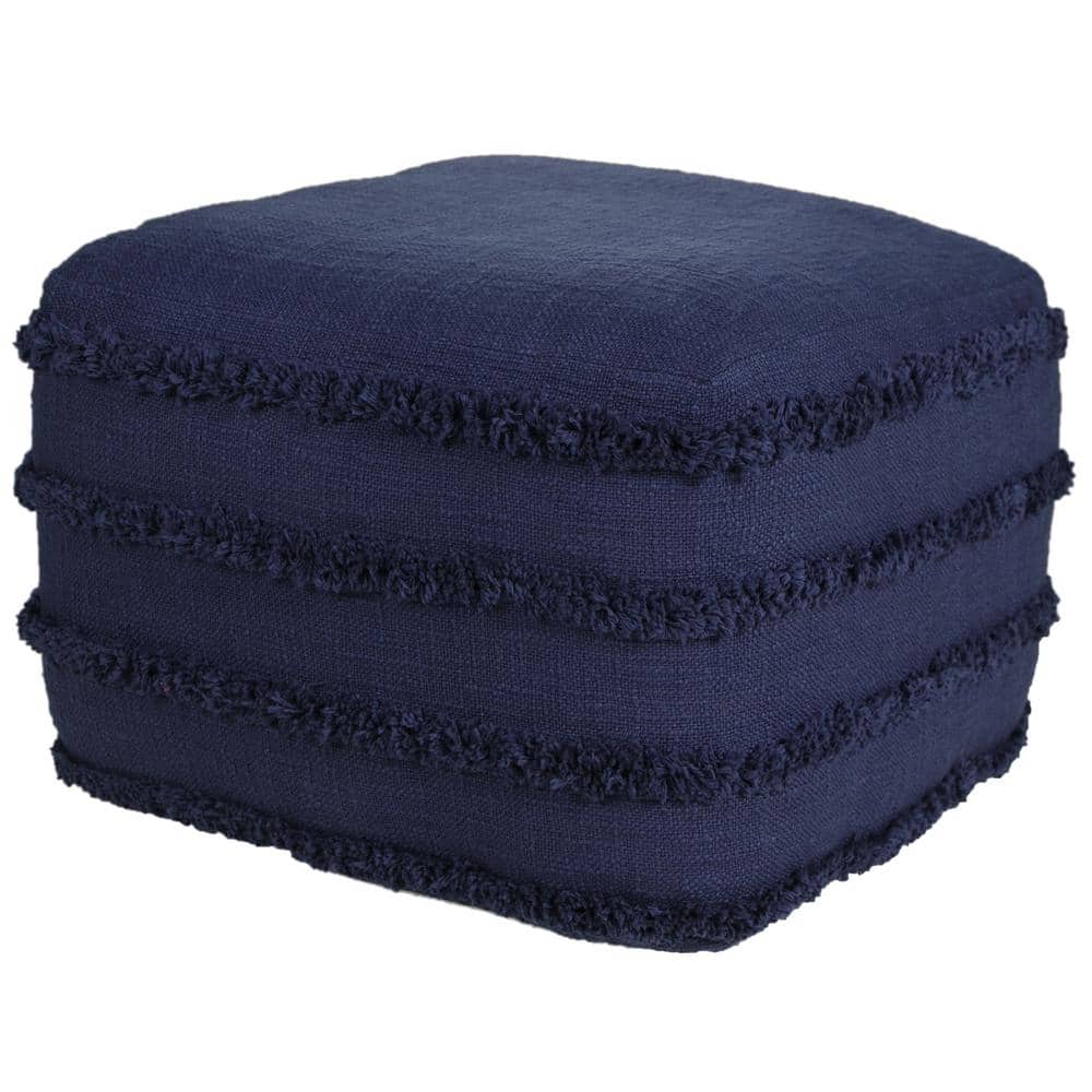 Contemporary Navy Blue Cotton Tufted Pouf Ottoman