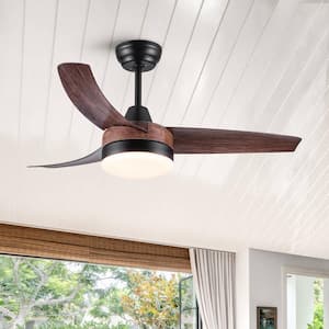 Farmhouse 42 in. Integrated LED Indoor Black Wood Grain Ceiling Fan with Light and Remote Control