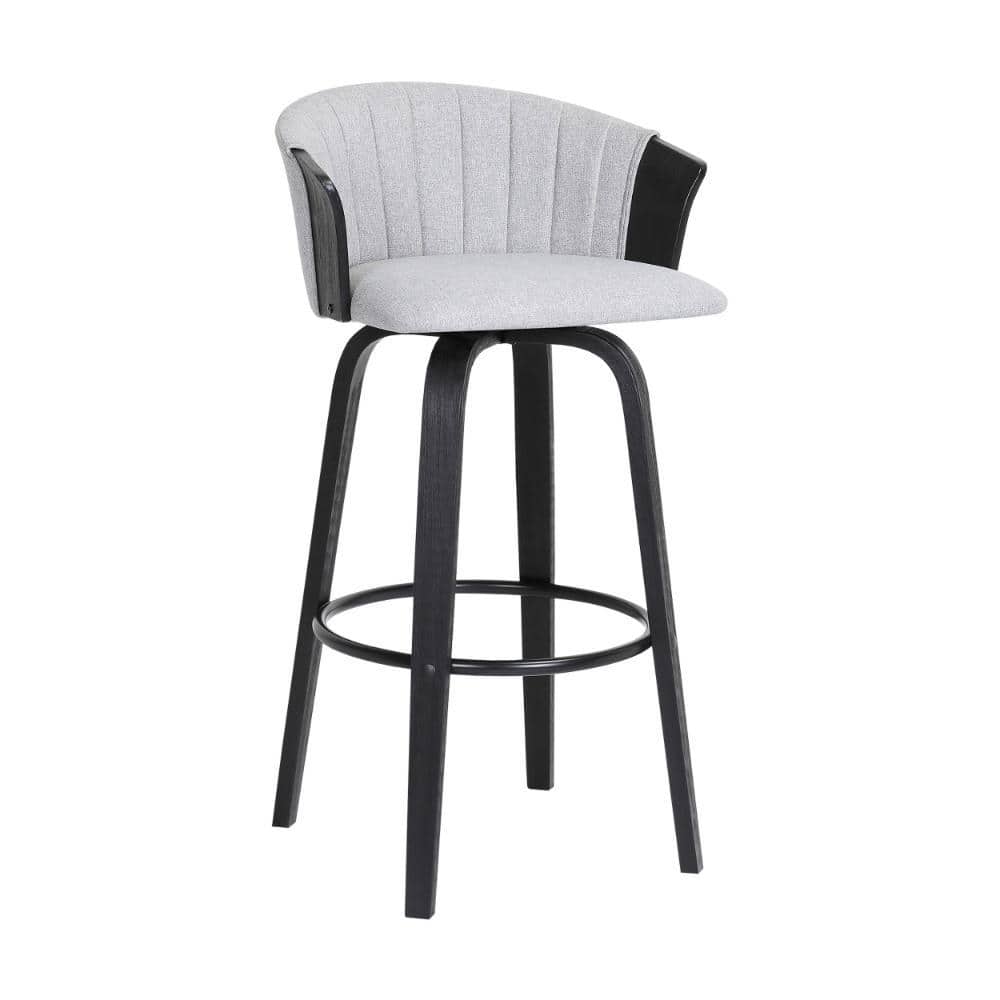Oja 30 Inch Light Gray Fabric Swivel Barstool with Black Wood Legs