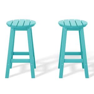 Laguna 24 in. Round HDPE Plastic Backless Counter Height Outdoor Dining Patio Bar Stools (2-Pack) in Turquoise