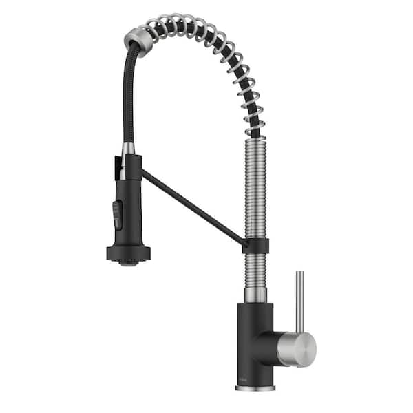 Spot Free 18-Inch Kitchen Faucet with Dual Function Pull-Down Sprayhead in all-Brite Stainless Steel/Matte Black Finish