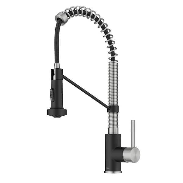 KRAUS Bolden Single Handle Pull Down Sprayer Kitchen Faucet with Dual Function Sprayhead in Stainless Steel/Matte Black