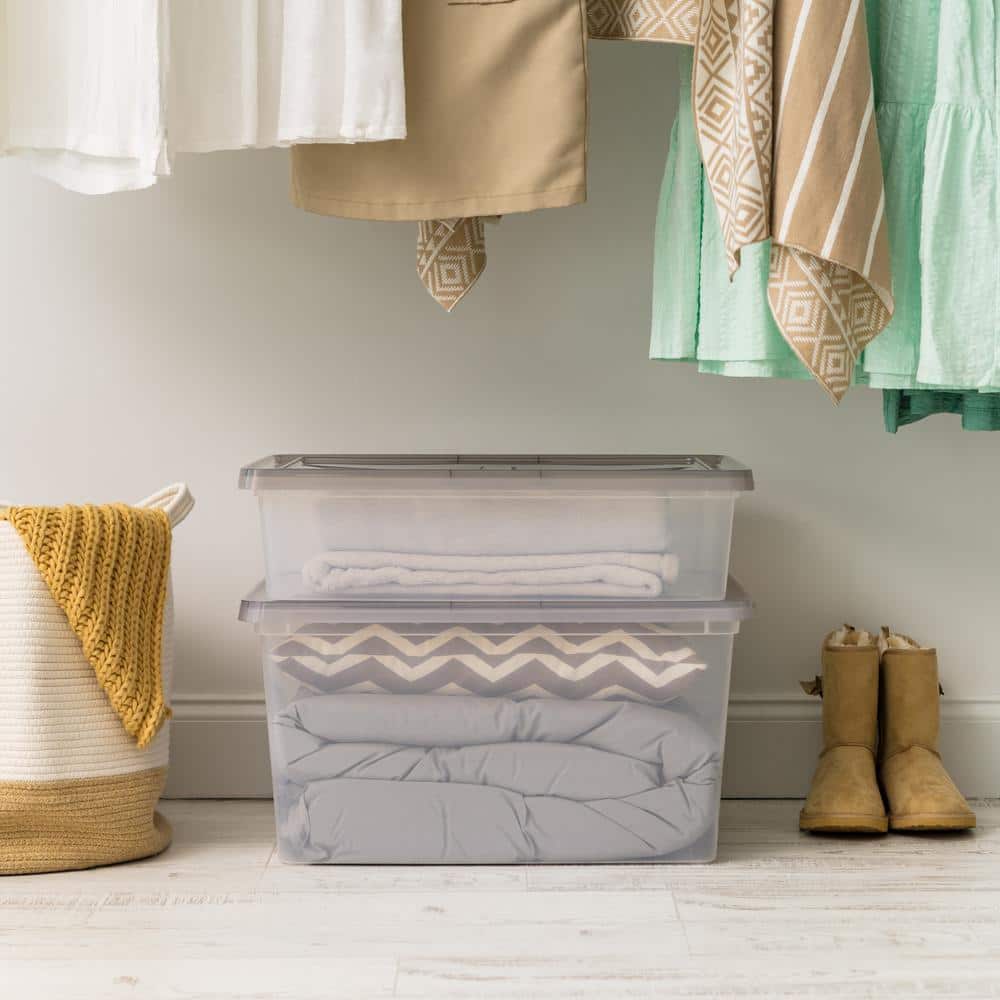 Clear Stackable Plastic Underbed Storage Box with Snap Lid