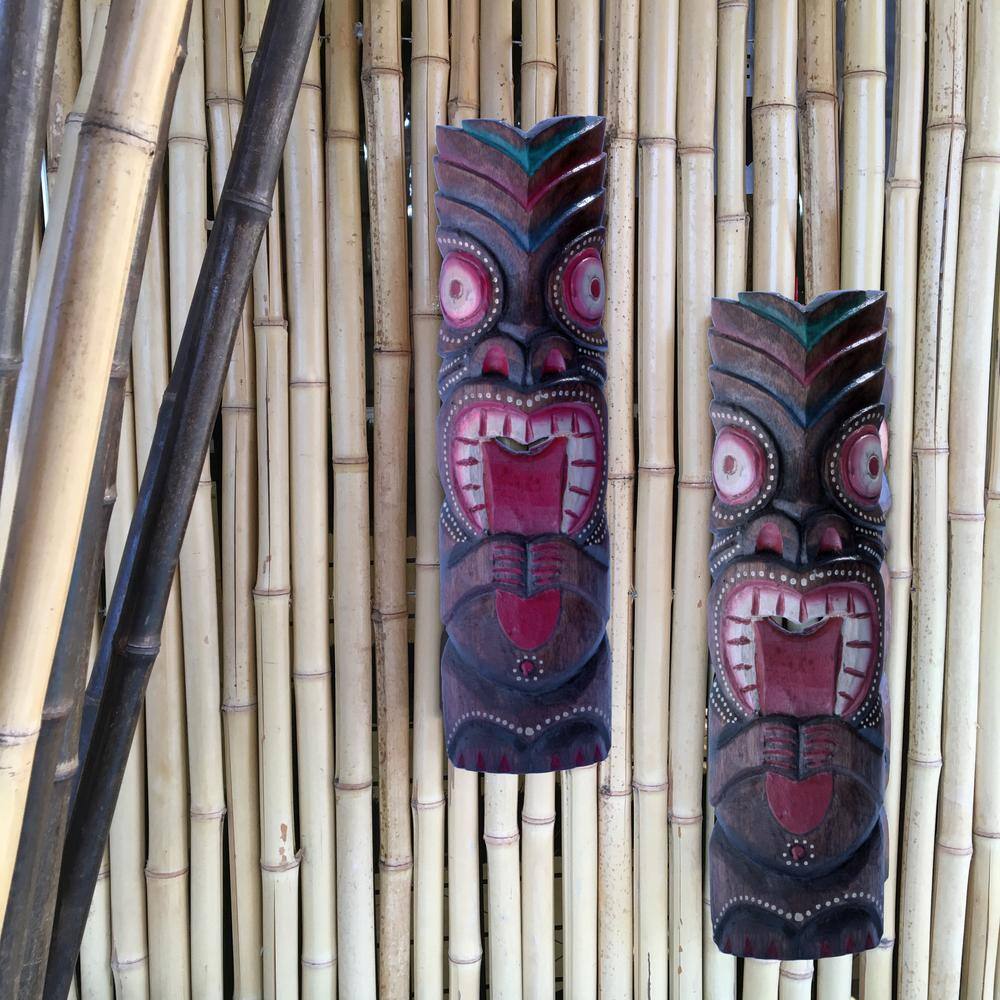 Hand-Carved Albesia Wood 20" Tiki Mask Wall Decor