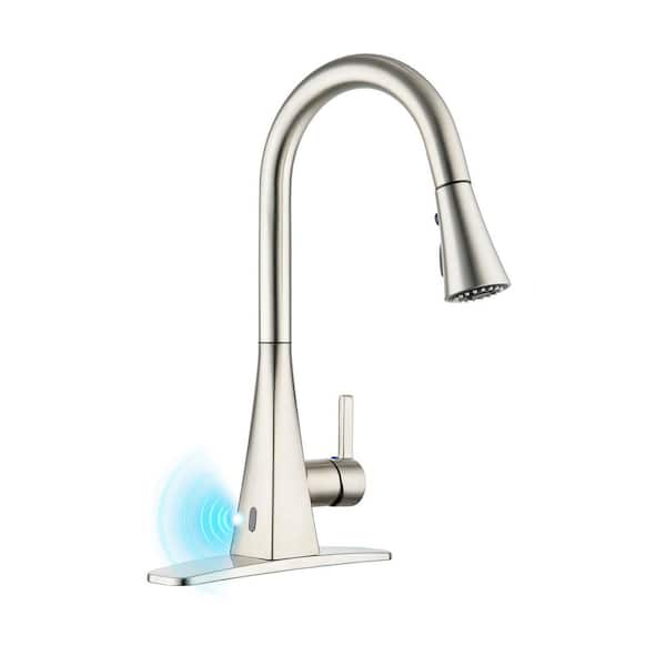 11 in. H Single Handle Pull Down Sprayer Kitchen Faucet with Infrared Sensor,3 Modes Water Flow in Brushed Nickel