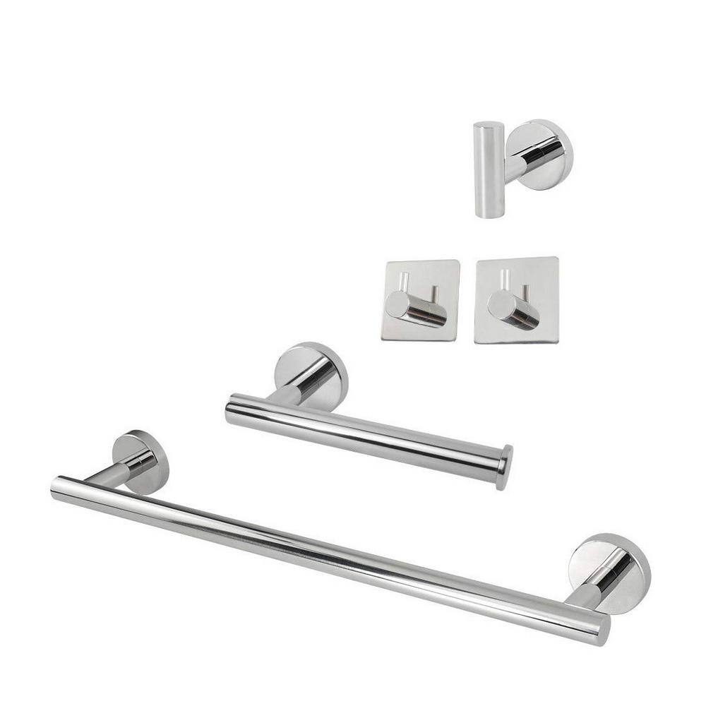 5-Piece Bath Hardware Set with Toilet Paper Holder, 3-Pack Robe Towel Hooks