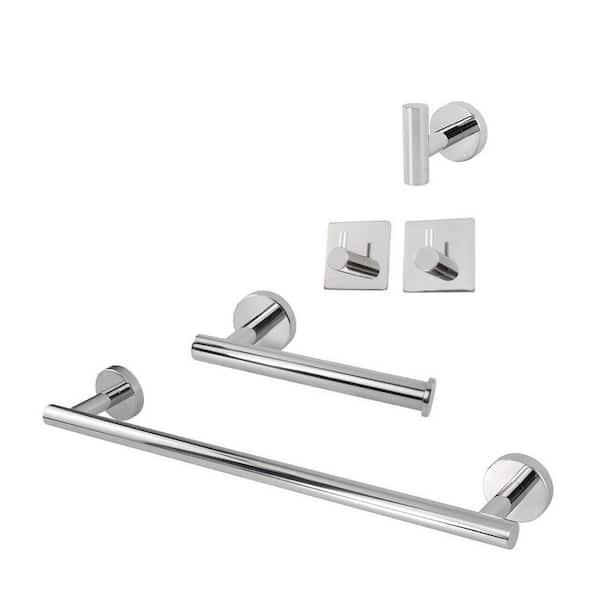 Cubilan 5-Piece Bath Hardware Set with Toilet Paper Holder, 3-Pack Robe Towel Hooks and 24 in. Towel Bar in Polished Chrome
