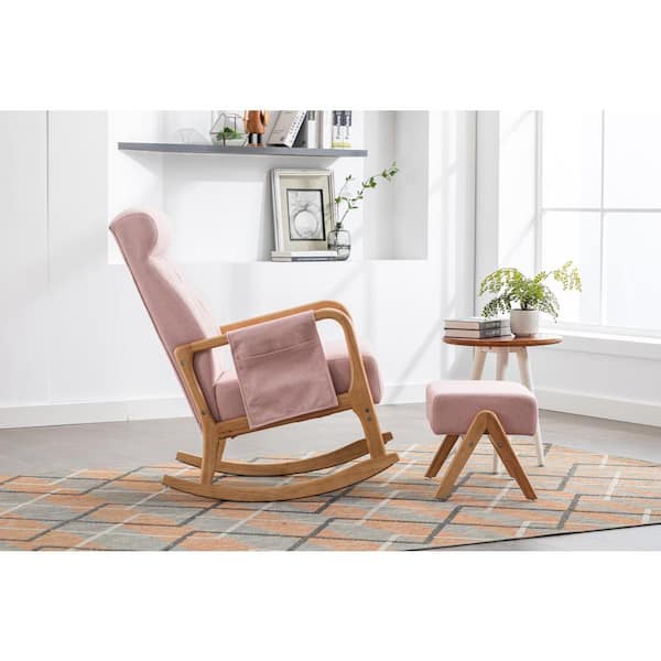 Nursery Rocking Chair with Ottoman, Linen Glider Rocker Chair with High  Backrest and Side Pocket, Upholstered Breastfeeding Chair for Living Room