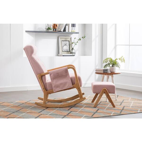 Glider Rocking Chair With Rubber Wood Legs And Side Pockets Modern ...
