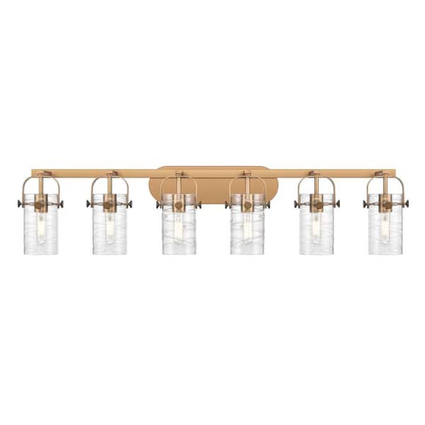Pilaster II Cylinder 43.88 in. 6-Light Brushed Brass Vanity Light with Glass Shade