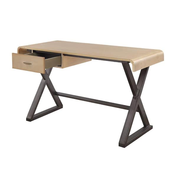 Brown Benjara Wood and Metal Frame Adjustable Writing Desk with Canted Base