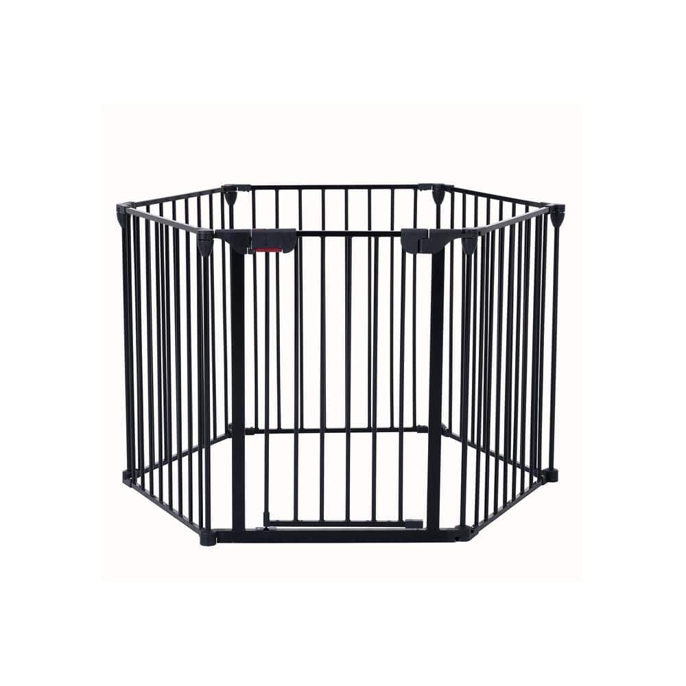 Tunearary 12.6 ft. W x 2.4 ft. H Collapsible Black Metal Pet Playpen with 6 Adjustable Safety Gates -  S-1129-XH-78733