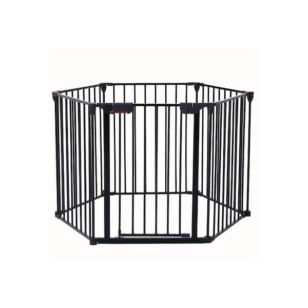 Tunearary 12.6 ft. W x 2.4 ft. H Collapsible Black Metal Pet Playpen with 6 Adjustable Safety Gates