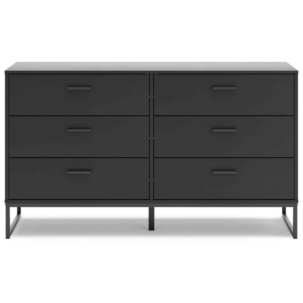 Matte Black 6-Drawer Modern Dresser with Pewter Accents