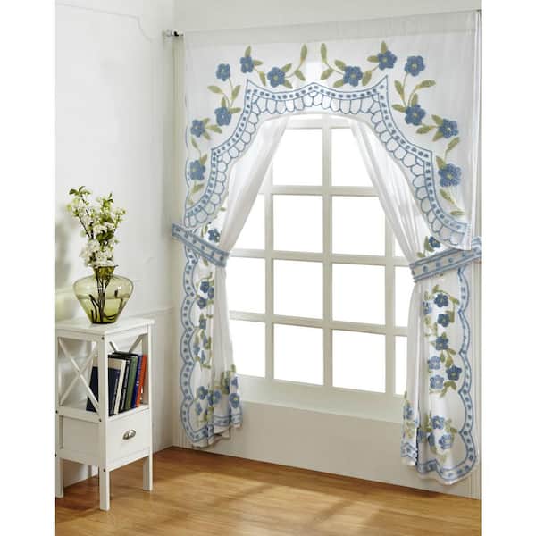 Better Trends Bloomfield Collection Blue 48" x 84" 100% Cotton Floral Design Curtain Set