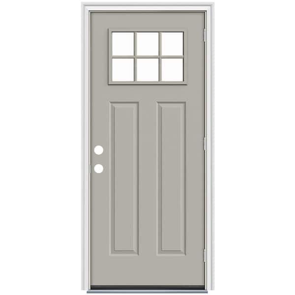 32 in. x 80 in. Right-Hand/Outswing 6-Lite Clear Glass Gray Steel Prehung Front Door w/Brickmould,Rot Resist 4-9/16 Jamb