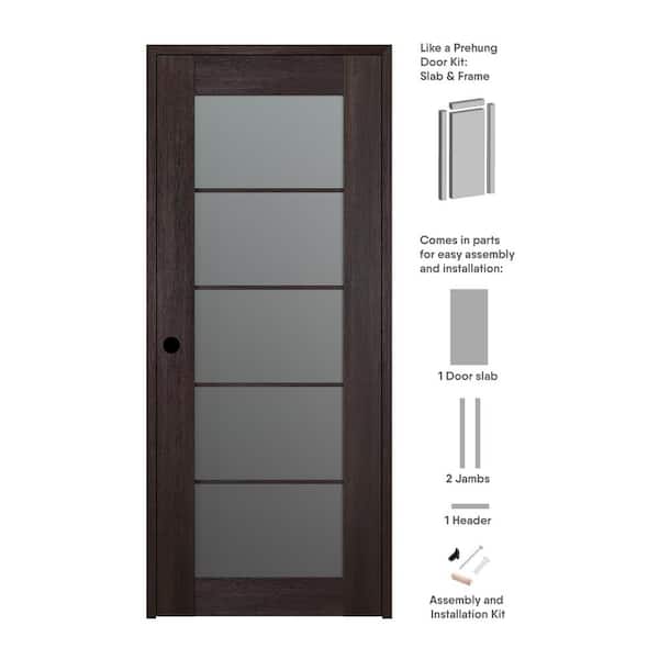 Belldinni 30 in. x 96 in. Vona Right-Hand Solid Composite Core Frosted Glass Veralinga Oak Wood Single Prehung Interior Door