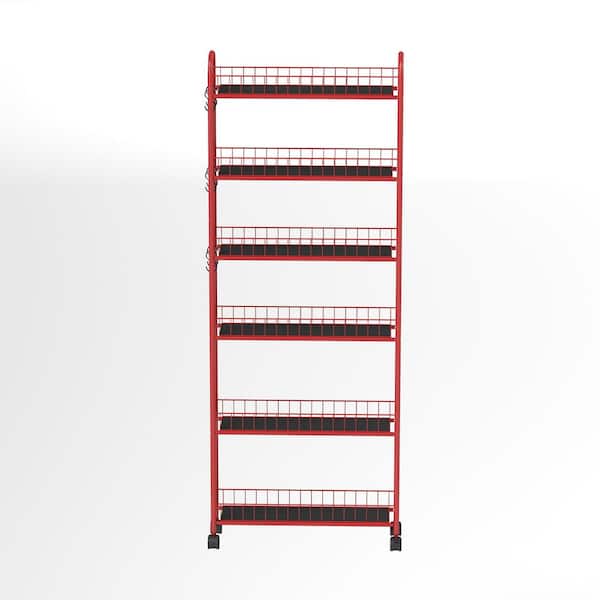 Unbranded 6-Tier Rolling Cart Gap Kitchen Slim Slide Out Storage Tower Rack with Wheels in Red