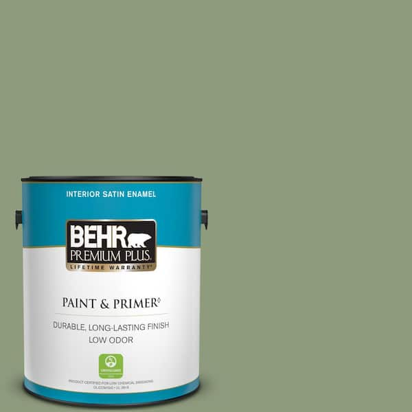 BEHR PREMIUM PLUS 1 gal. #ICC-76 Herbal Scent Satin Enamel Low Odor Interior Paint & Primer