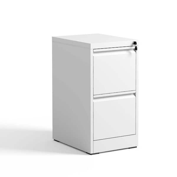 17.72 in. W 2 Drawer Metal File Cabinet with Lock, White Filing Cabinets, Modern Tool Cases for Home Office