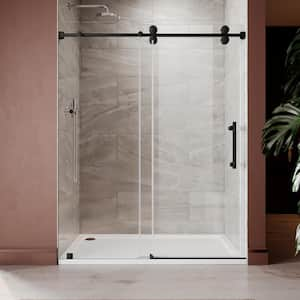 UKS04 66 to 72 in. W x 80 in. H Sliding Frameless Shower Door in Matte Black, Enduro Shield 3/8 in. SGCC Clear Glass