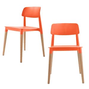 Bel Series Orange Modern Accent Dining Side Chair with Beech Wood Leg (Set of 2)