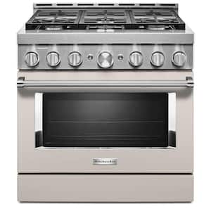 36 in. 5.1 cu. ft. Smart Commercial-Style Gas Range with Self-Cleaning and True Convection in Milkshake
