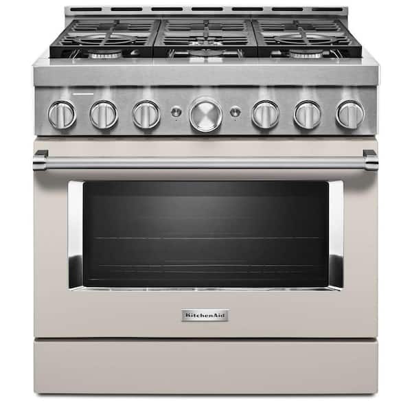 KitchenAid 36 in. 5.1 cu. ft. Smart Commercial-Style Gas Range with Self-Cleaning and True Convection in Milkshake