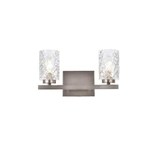 Home Living 14 in. 2-Light Satin Nickel Vanity Light with Glass Shade