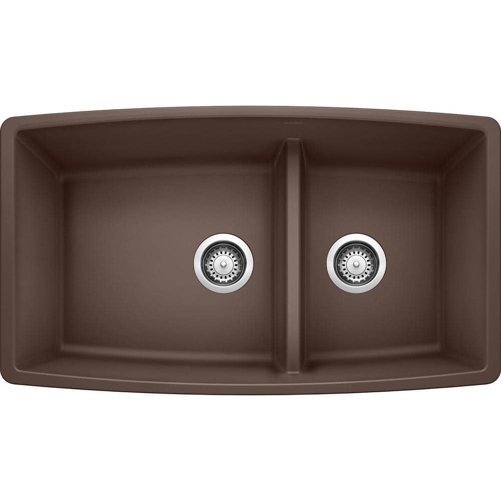 Performa SILGRANIT Brown Granite Composite 33 in. Double Bowl Undermount Ki