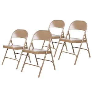 Bernadine Round-Backed Card Table Folding Chair with Metal Seat, Beige, Pack of 4