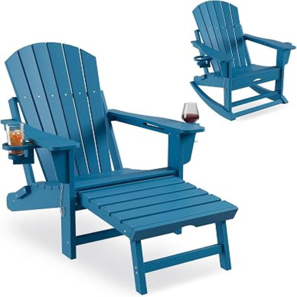 Folding HDPE Adirondack Rocking Chair - All-Weather Patio Rocker with 2 Cup Holders, Blue price history on PriceWatchPro