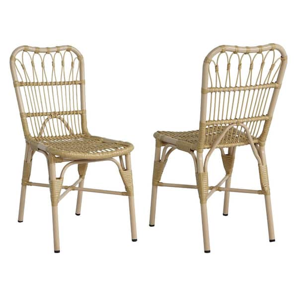 2 Pieces Outdoor PE Wicker Patio Dining Chairs, Natural