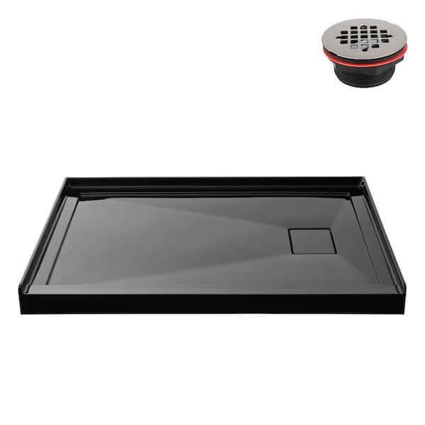 GB-2529-120-BL 48 in. x 36 in. Alcove Acrylic Shower Pan Base in Glossy Black with Right Drain, Drain Included
