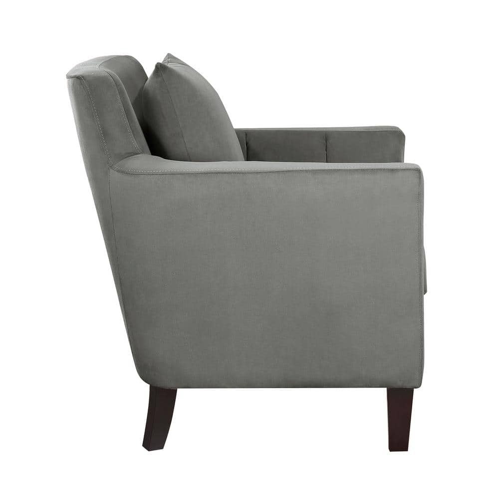 Gray Velvet Upholstered Accent Chair with Wood Legs
