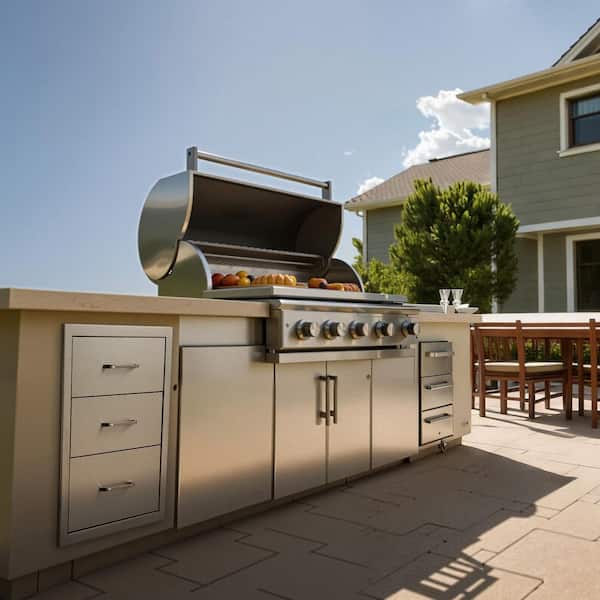 Outdoor Kitchen Drawers 18.11 in. W x 23.23 in. D x 23.23 in. H, Triple-Access Stainless Steel BBQ Drawers with Handles