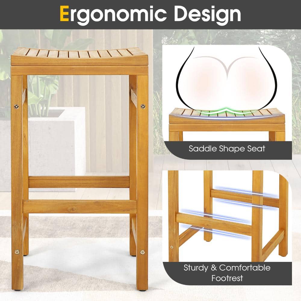 Diagram showing the ergonomic saddle seat and footrest of the bar stool.