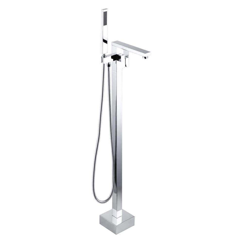 Single-Handle Floor Mount Freestanding Tub Faucet Waterfall Tub Filler with Handheld Shower in Chrome price history on PriceWatchPro