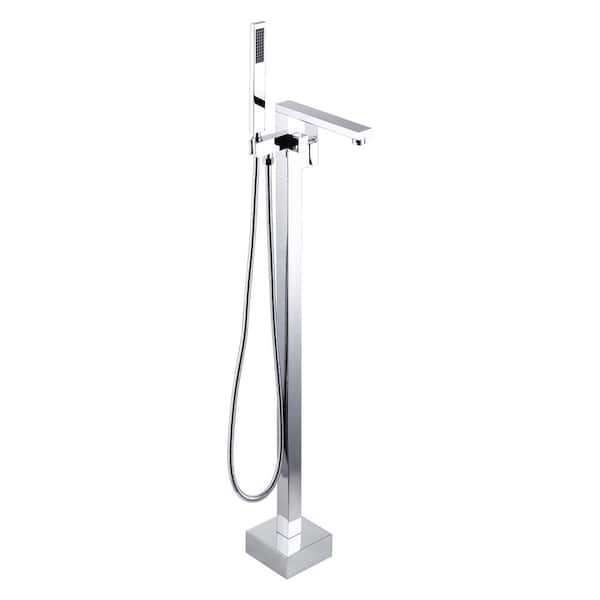 AVITAS Single-Handle Floor Mount Freestanding Tub Faucet Waterfall Tub Filler with Handheld Shower in Chrome