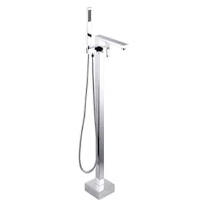 Single-Handle Floor Mount Freestanding Tub Faucet Waterfall Tub Filler with Handheld Shower in Chrome