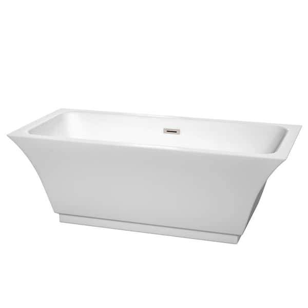 Wyndham Collection Galina 5.6 ft. Acrylic Flatbottom Non-Whirlpool Bathtub in White with Brushed Nickel Trim