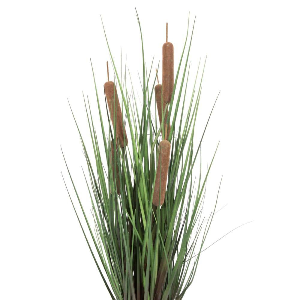 24" Green Plastic Potted Grass with Brown Cattails