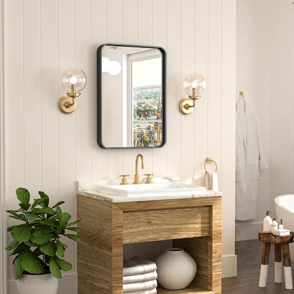16 in. W x 24 in. H Modern Rectangular Aluminum Framed Wall Bathroom Vanity Mirror in Black Bathroom Mirror