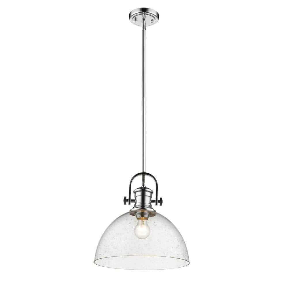 Transitional Hines 13.5" Chrome Pendant with Seeded Glass