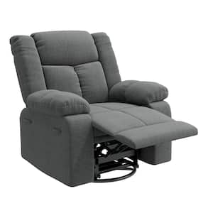 Plush Charcoal Gray Velvet Fabric Swivel Glider Recliner