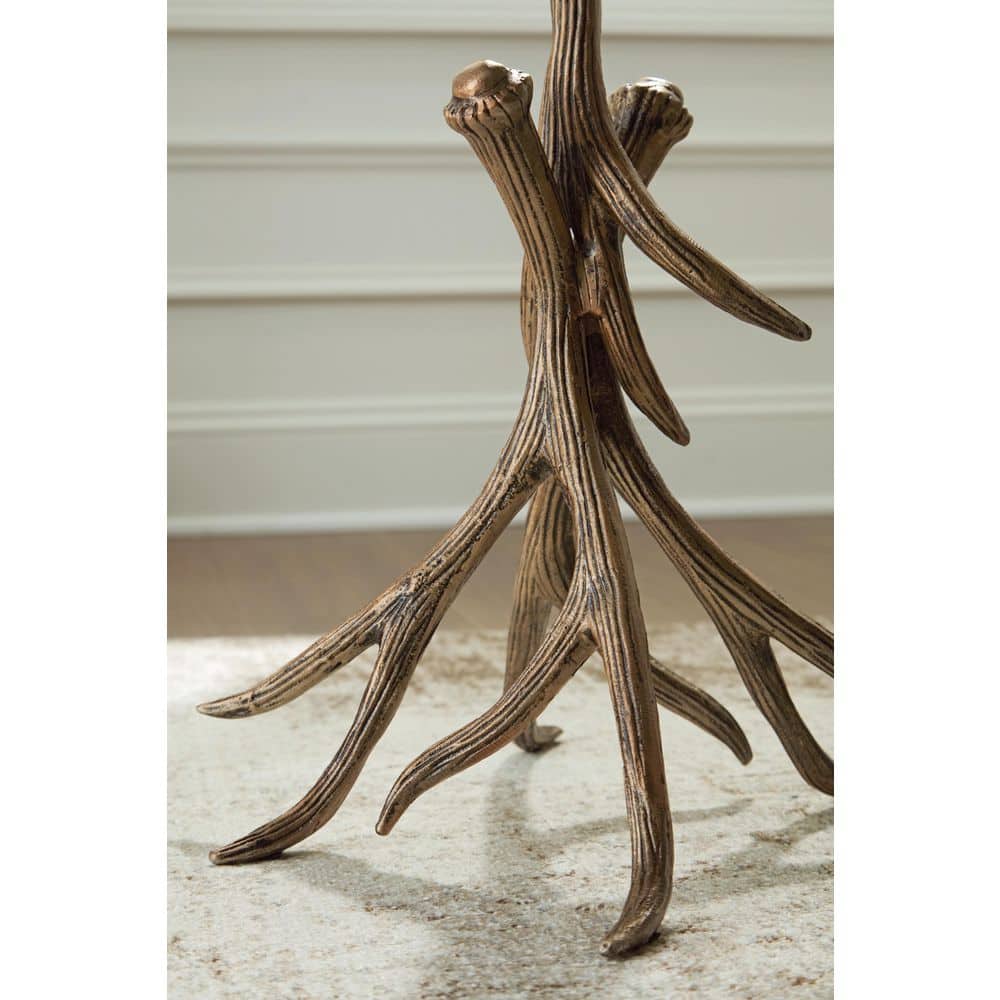 Black Marble and Gold Faux Antler Round Accent Table