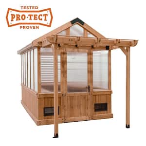 Bellerose 12 ft x 8 ft x 9 ft 8 in All Cedar Wooden Traditional Greenhouse with Pergola and Temperature Activated Fan